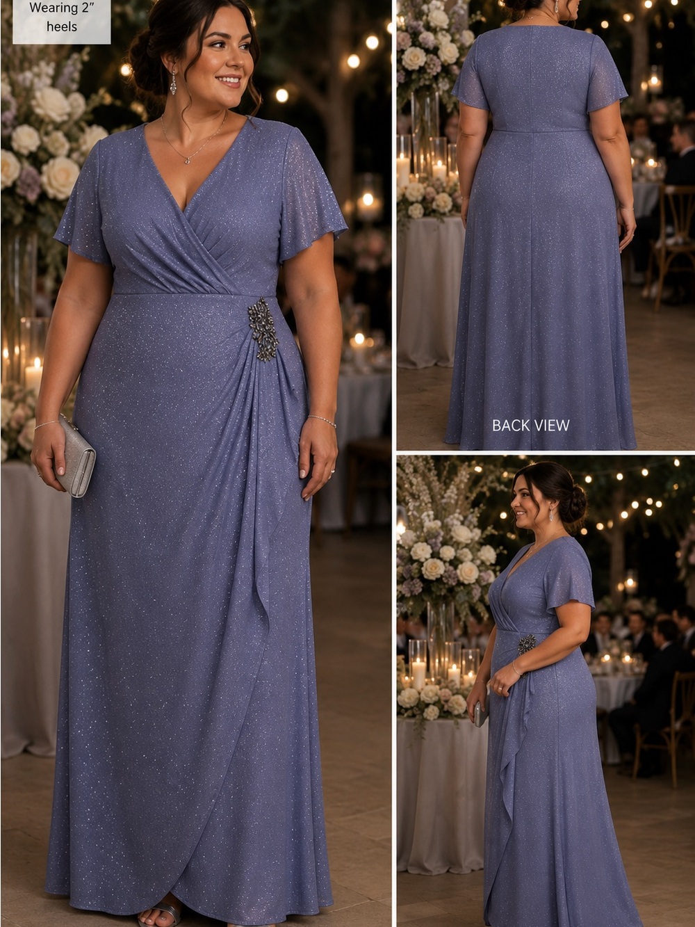Plus-Size Glitter Wrap Maxi Dress in periwinkle Blue - Picture 12 of 16